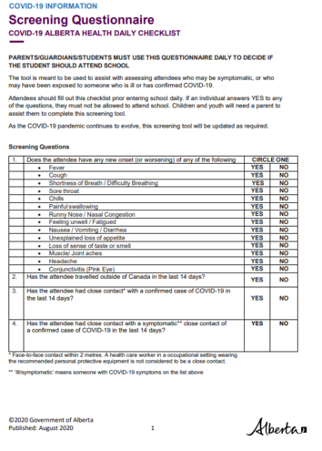 Self screening Questionnaire